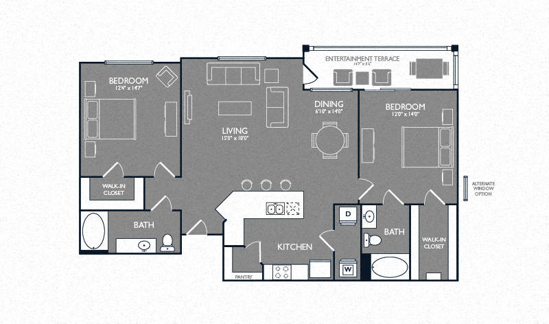 Floor plan for 2 beds, 2 baths, 1170 sqft